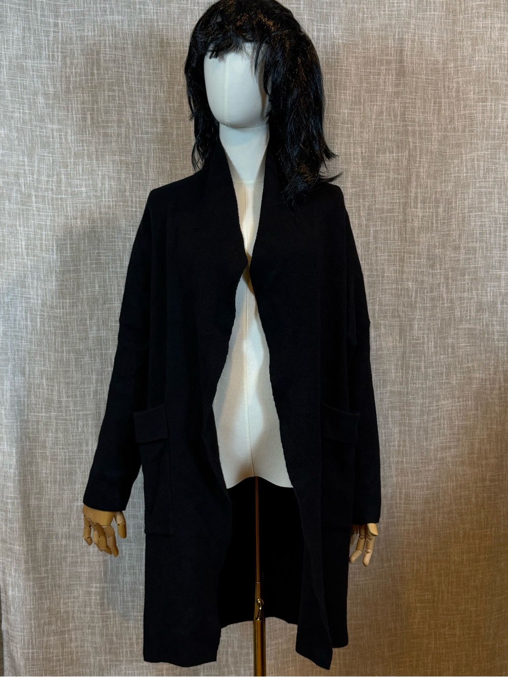 Women's Black Open-Front Cardigan with Patch Pockets